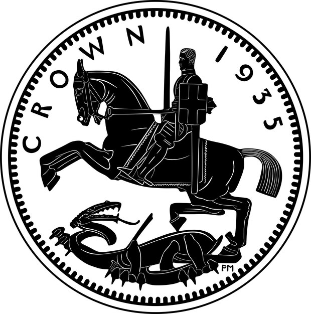 Moneda de plata con soldado luchando caballo corona moneda diseño negro modelo de silueta hecho a mano