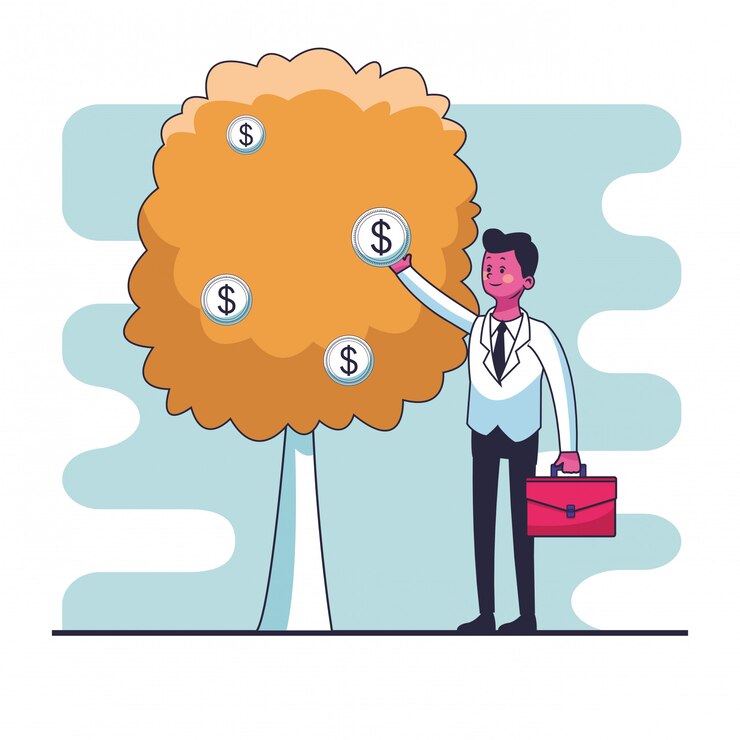 Vector moneda que ase del hombre de negocios del diseño gráfico del ejemplo del vector del árbol del dinero
