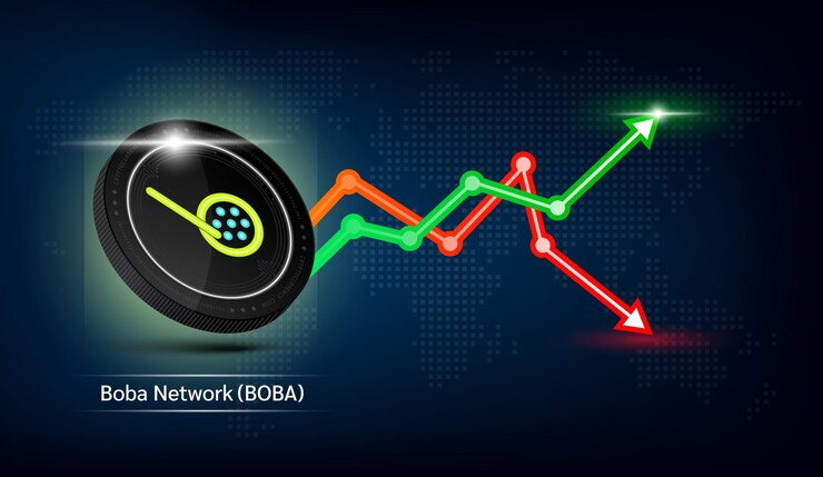 Vector moneda de la red boba símbolo de token de criptomoneda con gráfico de comercio de inversión en bolsa verde rojo