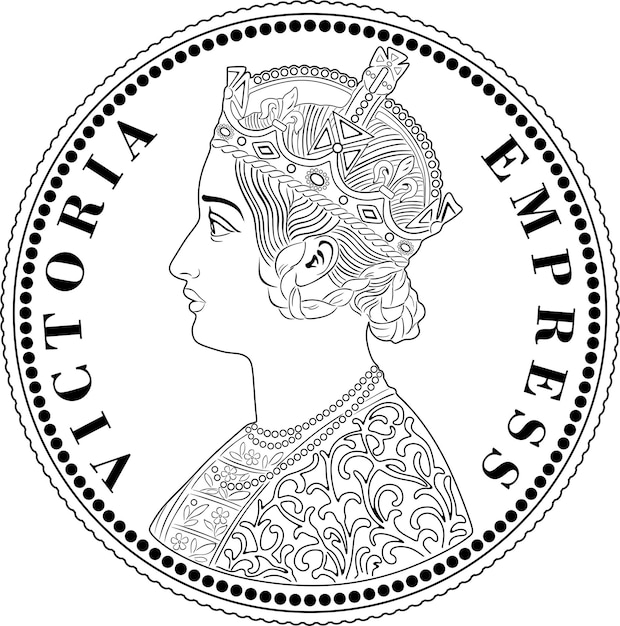 moneda de una rupia de la india británica diseño hecho a mano arte de línea vectorial