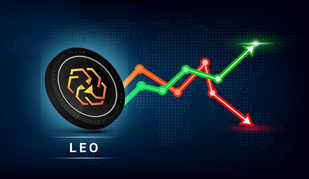 Moneda Unus Sed Leo. Símbolo de token de criptomoneda con gráfico de comercio de inversión bursátil verde rojo