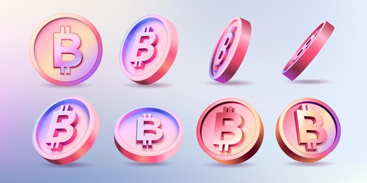 Vector moneda virtual descentralizada para pagos y transacciones iconos 3d de bitcoin en estilo plano y lineal realista monedas de oro intercambio electrónico e ilustración vectorial de ganancias financieras