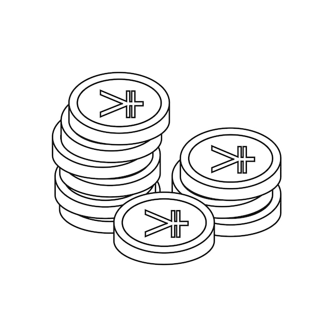 Moneda de yen puñado en estilo de línea Vector ilustración plana