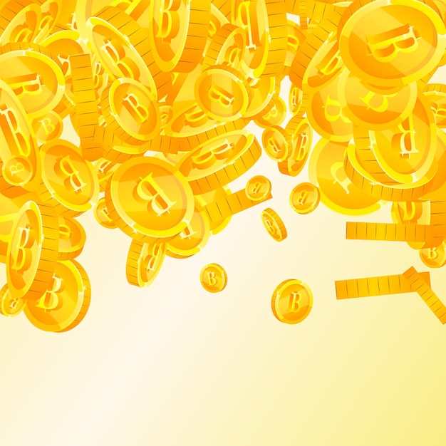 Monedas de baht tailandés cayendo monedas de THB dispersas de oro dinero de Tailandia Jackpot riqueza o concepto de éxito Ilustración de vector cuadrado