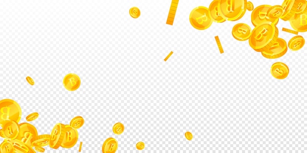 Monedas de baht tailandés cayendo Oro THB disperso