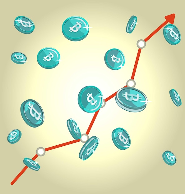 Monedas de Bitcoin con un carácter ascendente