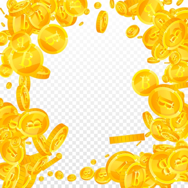 Monedas de Bitcoin cayendo Criptomoneda dispersa