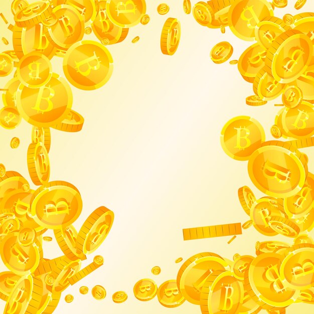 Monedas de Bitcoin cayendo Criptomoneda dispersa