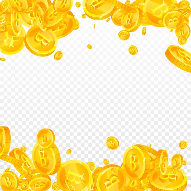 Monedas de Bitcoin cayendo Criptomoneda dispersa
