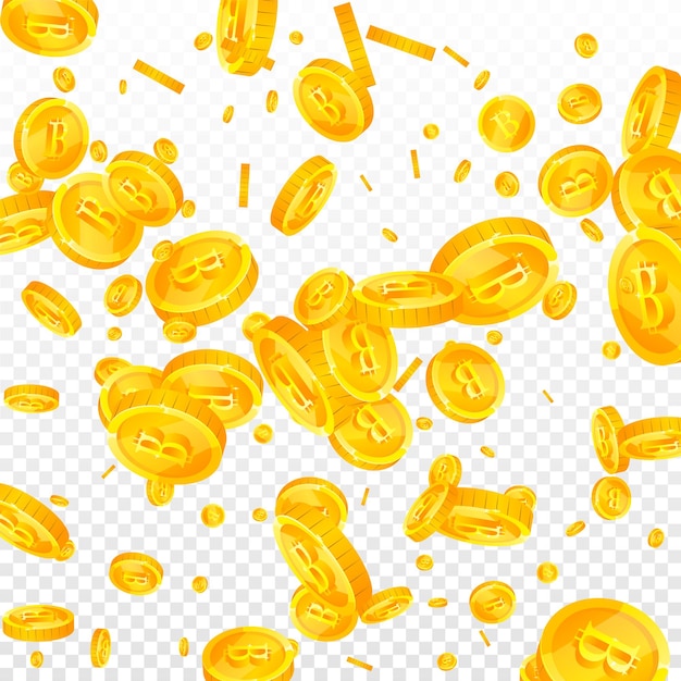 Monedas de Bitcoin cayendo Criptomoneda dispersa