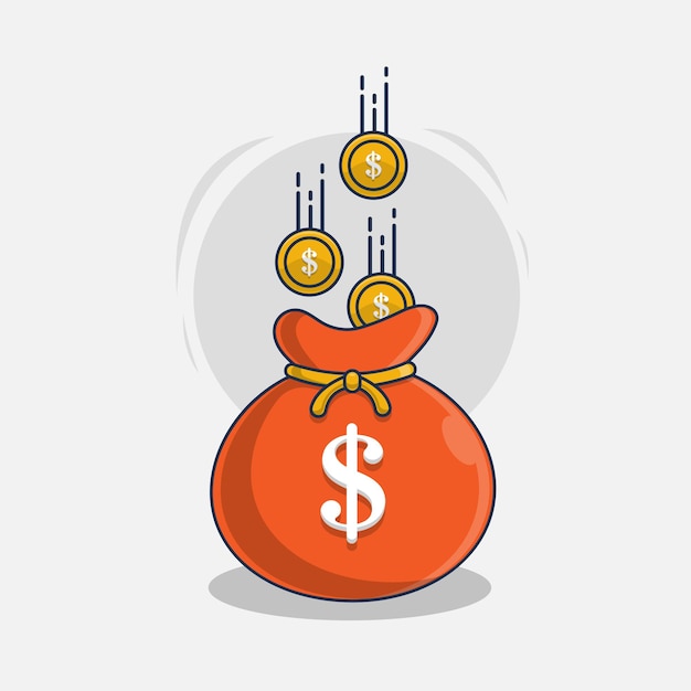 Monedas y bolsa de dinero icono ilustración vectorial