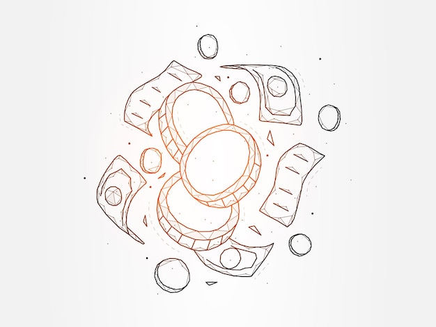 Monedas y cheques diseño dibujado a mano ilustración de doodle de vector de pago de dinero en efectivo del banco de dinero