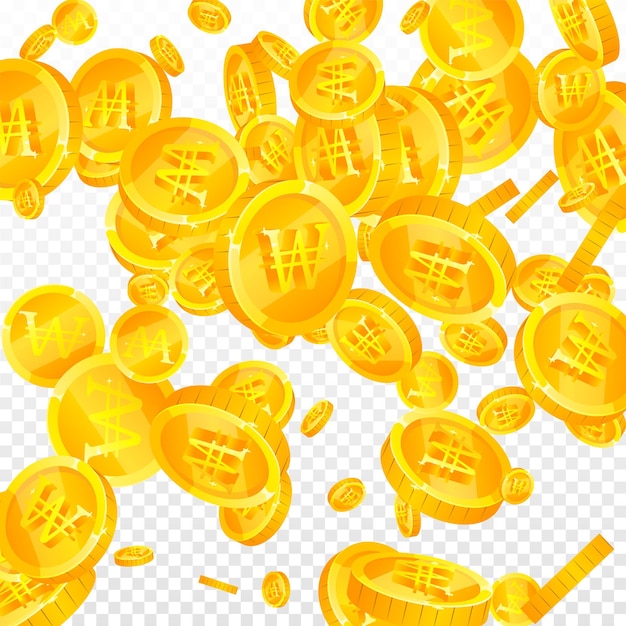 Las monedas coreanas están cayendo. El oro está esparcido.