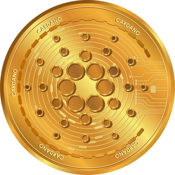 Vector monedas de criptomoneda cardano adalogotipo de ada moneda de oroconcepto de dinero digital descentralizado