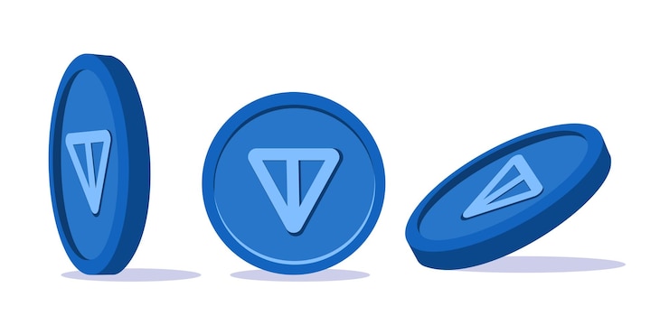 Vector monedas de criptomoneda ton en perspectiva 3d sobre un fondo blanco aislado