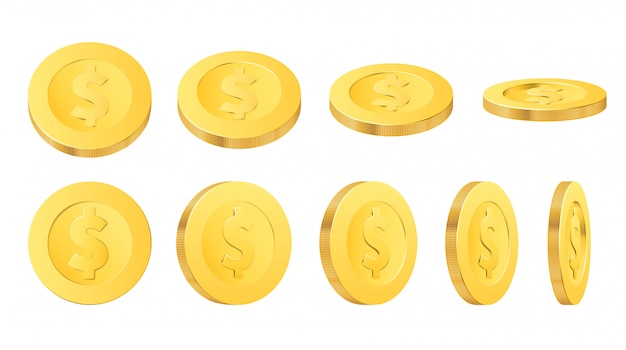 Monedas de dólar de oro, dinero dorado realista aislado