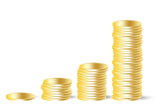 Monedas de dólar de oro Gran victoria Símbolo de éxito Monedas de oro en blanco Concepto de negocio Imagen de stock Ilustración vectorial
