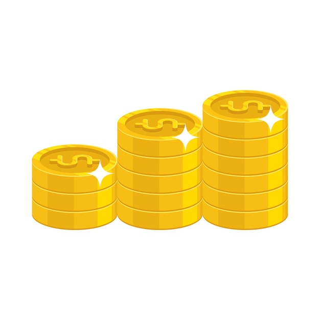 Monedas de dólar de oro Tener mucho dinero y posesiones símbolo Finanzas comerciales y concepto económico Ilustración vectorial de dibujos animados aislada sobre fondo blanco