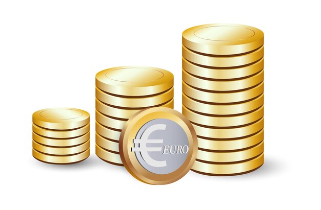 Monedas de euro de oro icono de vector 3 d sobre fondo blanco