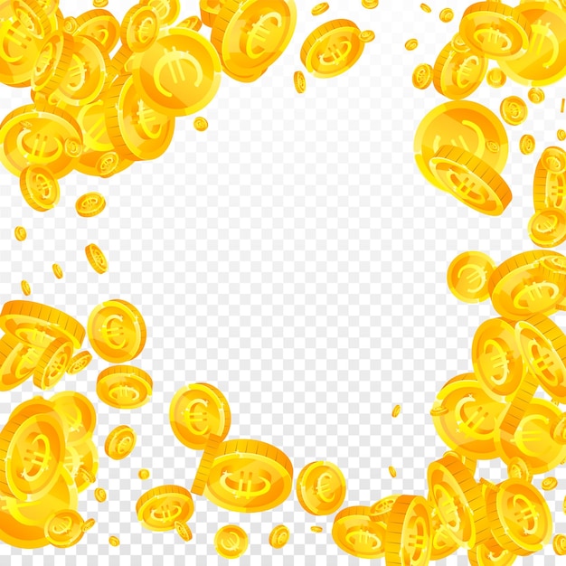 Monedas de euro de la Unión Europea cayendo monedas de oro EUR dispersas dinero de Europa gran concepto de éxito empresarial ilustración vectorial cuadrada