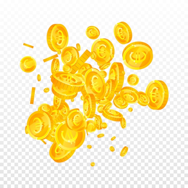 Monedas de euro de la Unión Europea cayendo Oro disperso