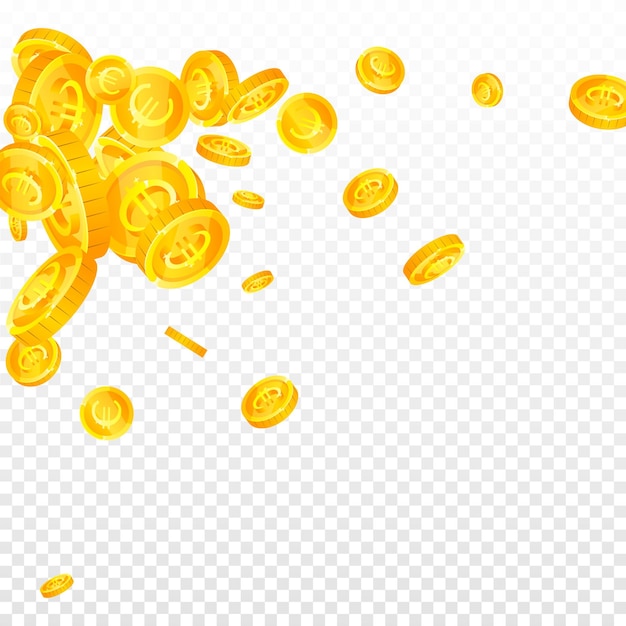 Monedas de euro de la Unión Europea cayendo Oro disperso