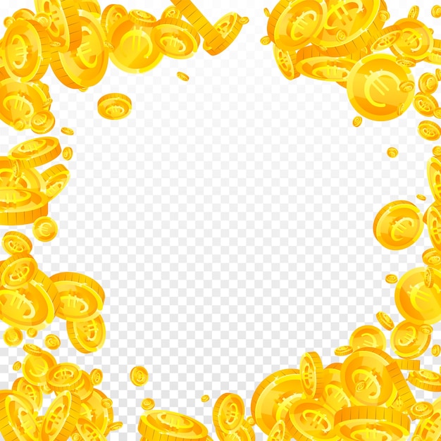 Monedas de euro de la Unión Europea que caen Monedas de oro de euro esparcidas Dinero de Europa Concepto de crisis financiera mundial Ilustración de vector cuadrado