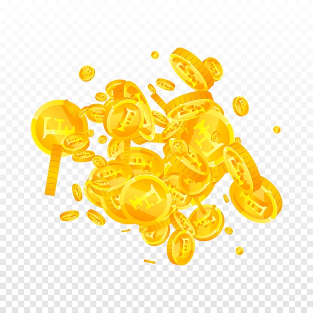 Monedas de francos suizos cayendo monedas de CHF dispersas en oro Suiza dinero Jackpot riqueza o concepto de éxito Ilustración de vector cuadrado