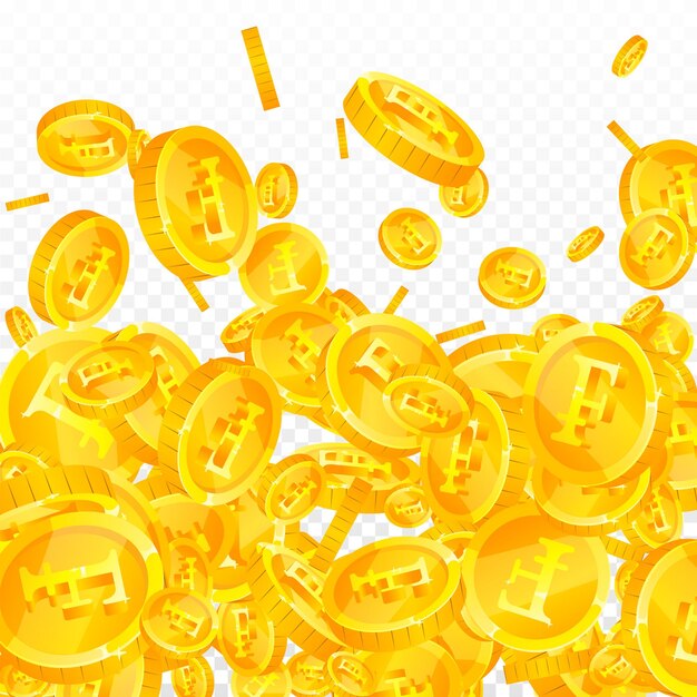 Monedas de francos suizos cayendo Oro disperso CHF