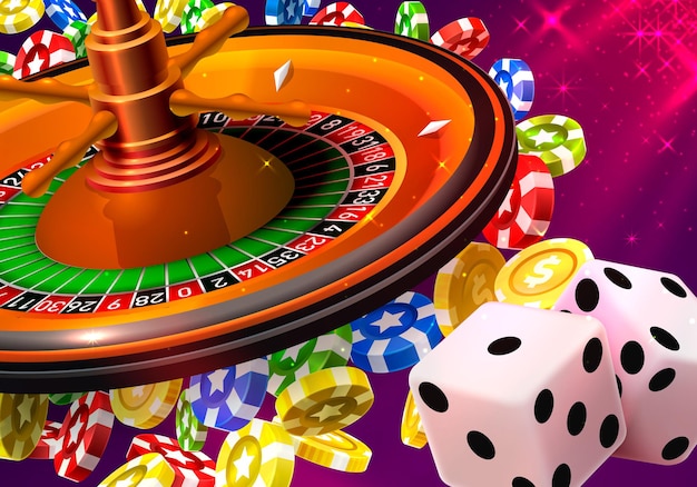 Vector monedas de gran ganancia de ruleta de casino en el fondo rojo. ilustración vectorial