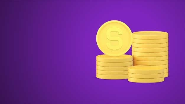 Las monedas metálicas acumulan dinero en efectivo dólar USD divisas ganancias ganancias salarios economía 3D icono vector