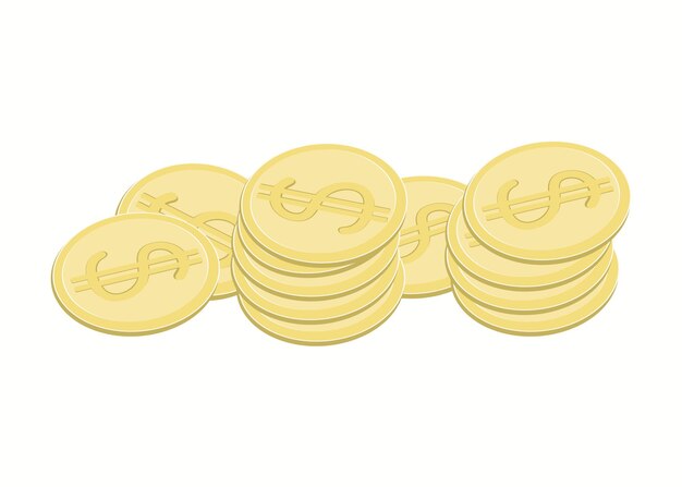 Monedas metálicas de dólares americanos Ilustración vectorial Monedas de oro centavos Moneda Fondo aisladox9