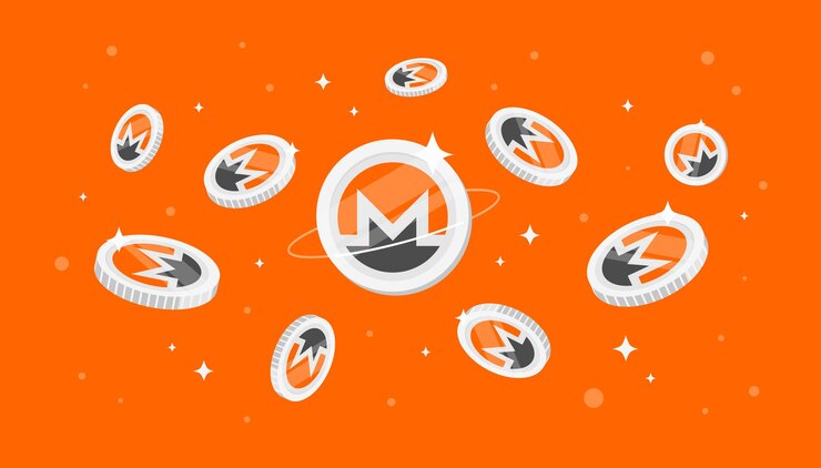 Vector monedas monero xmr cayendo del cielo fondo de banner de concepto de criptomoneda xmr
