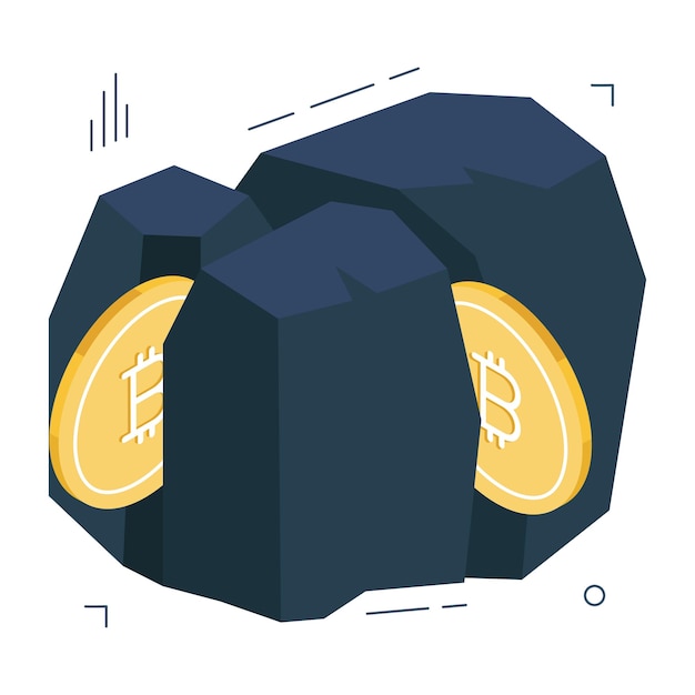 Monedas con montañas que muestran la minería de bitcoin