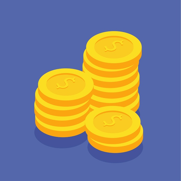 Monedas de oro apiladas con el signo de dólar Monedas de estilo plano apiladas Símbolo de moneda de dólar V financiero moderno