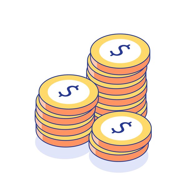 Monedas de oro apiladas con el signo de dólar Monedas de estilo plano apiladas Símbolo de moneda de dólar