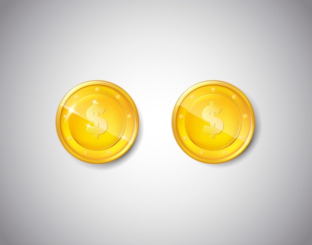Monedas de oro. Cantidad de dinero. Moneda vectorial aislada sobre fondo blanco.