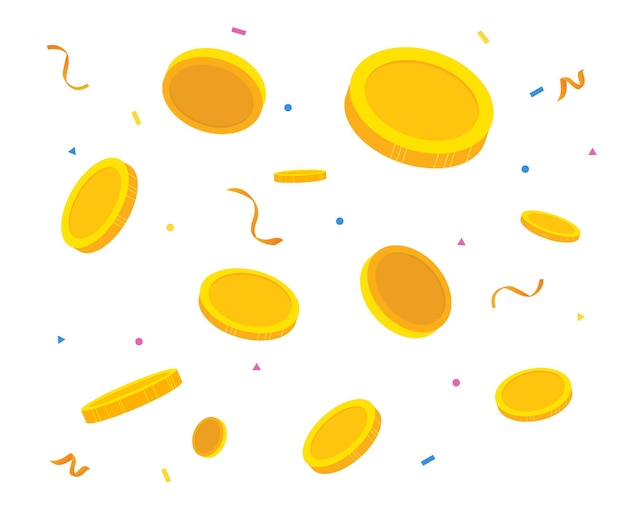 monedas de oro cayendo y confeti ilustración conjunto dinero loto confeti dólar punto Dibujo vectorial