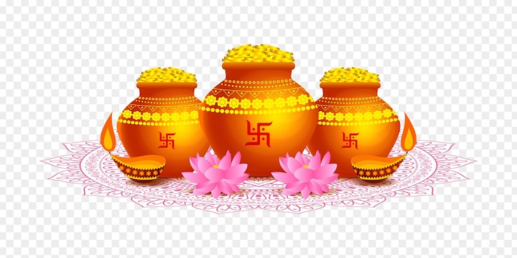 Vector monedas de oro en ollas con flores y diya en vector de mandala con fondo transparente