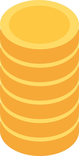 Monedas de oro en pequeñas pilas Torre de inversión de dinero en efectivo dorado en metales preciosos en busca de tesoro pirata Símbolo de riqueza de lujo y prosperidad Simple vector plano aislado en la espalda blanca