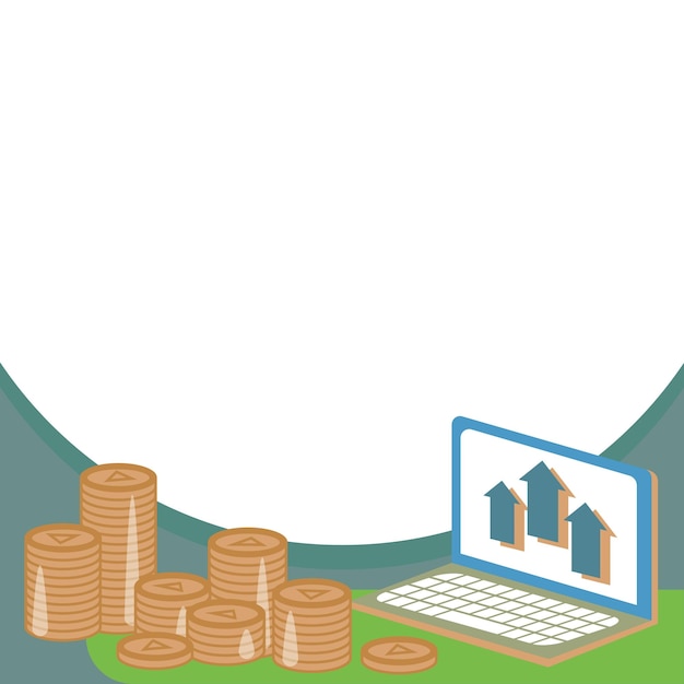 Monedas de oro que representan planes financieros futuros Cálculo exitoso de hipotecas Computadora portátil que muestra cálculos recientes sobre proyectos de inversión más nuevos