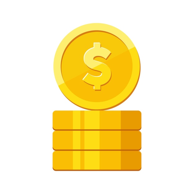 Monedas de oro con el signo de divisa del dólar de Estados Unidos ilustración vectorial aislada en fondo blanco