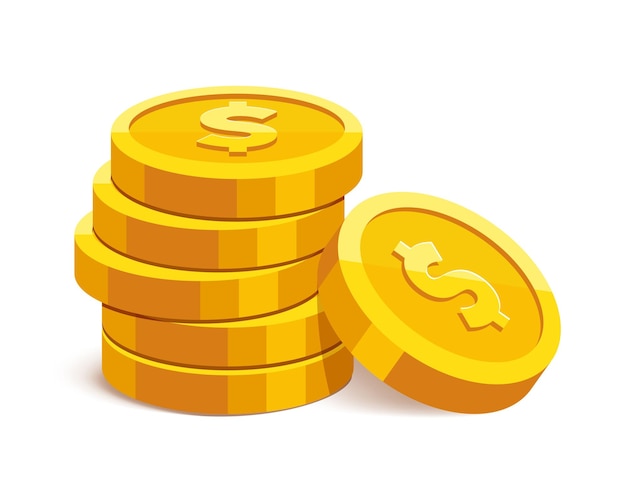 Monedas de oro con el signo de divisa del dólar de Estados Unidos ilustración vectorial aislada en fondo blanco