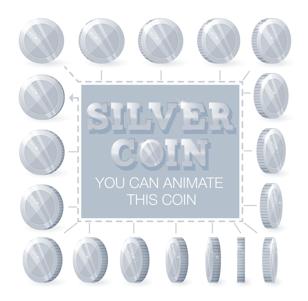 Monedas de plata para la animación paso a paso.