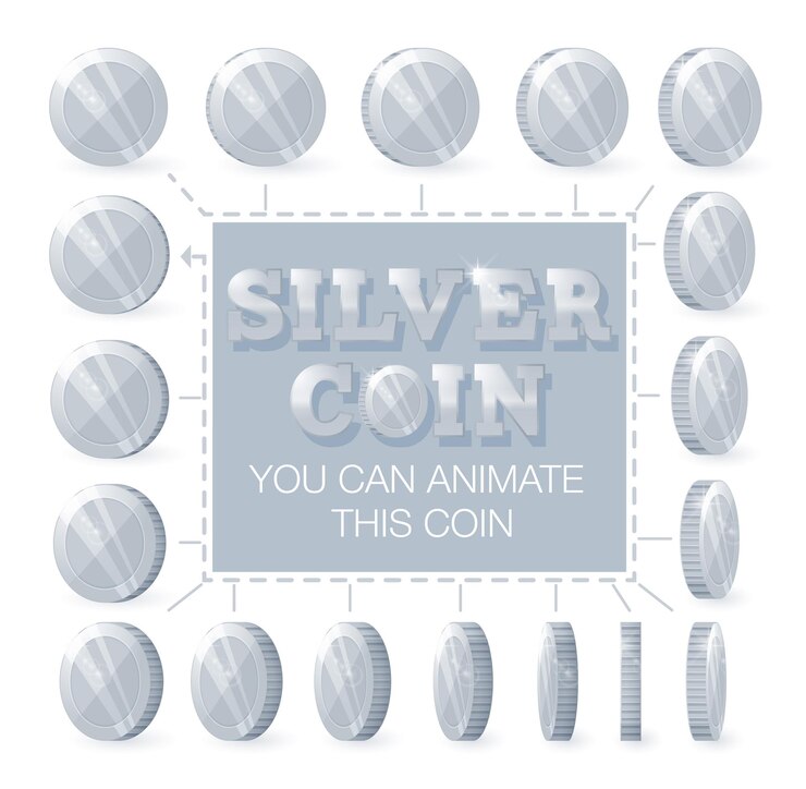Vector monedas de plata para la animación paso a paso.