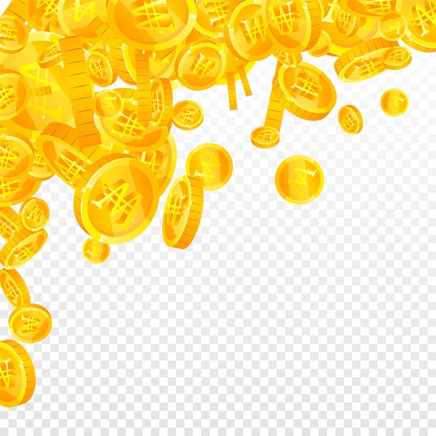 Monedas de won coreanas cayendo Monedas de oro dispersas WON dinero de Corea Concepto de crisis financiera global Ilustración vectorial cuadrada