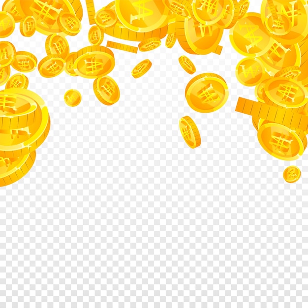 Monedas de won coreanos cayendo Oro disperso WON