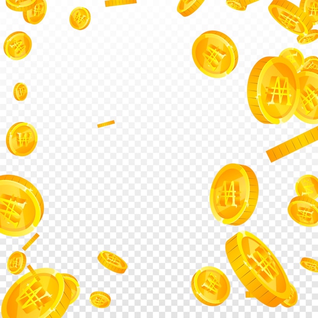 Monedas de won coreanos cayendo Oro disperso WON