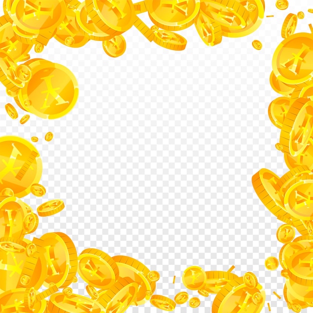 Monedas de yenes japoneses cayendo Oro disperso JPY