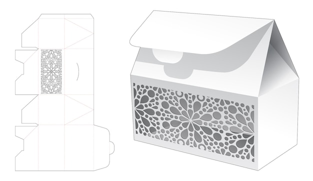 Vector monedero de cartón con plantilla troquelada de ventana de mandala estarcida